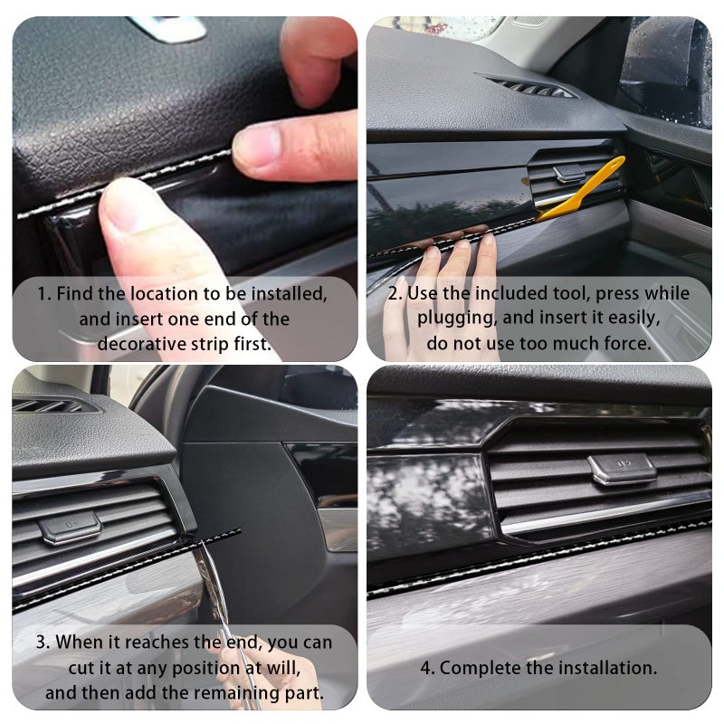OSIFIT Car Interior Trim Strips,Universal 33ft Car Electroplating Decoration Styling Door Dashboard, Flexible Interior Trim Accessories with Installing Tool(Carbon) - Image 4